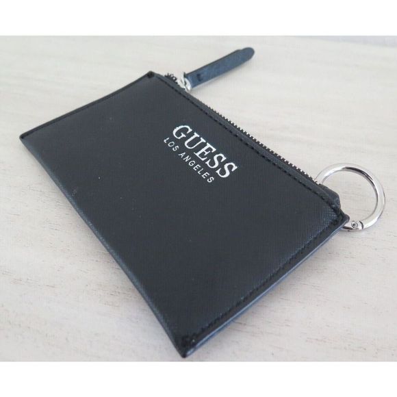 GUESS Black Saffiano Leather Coin Pouch Card Holder Keychain - Picture 6 of 6
